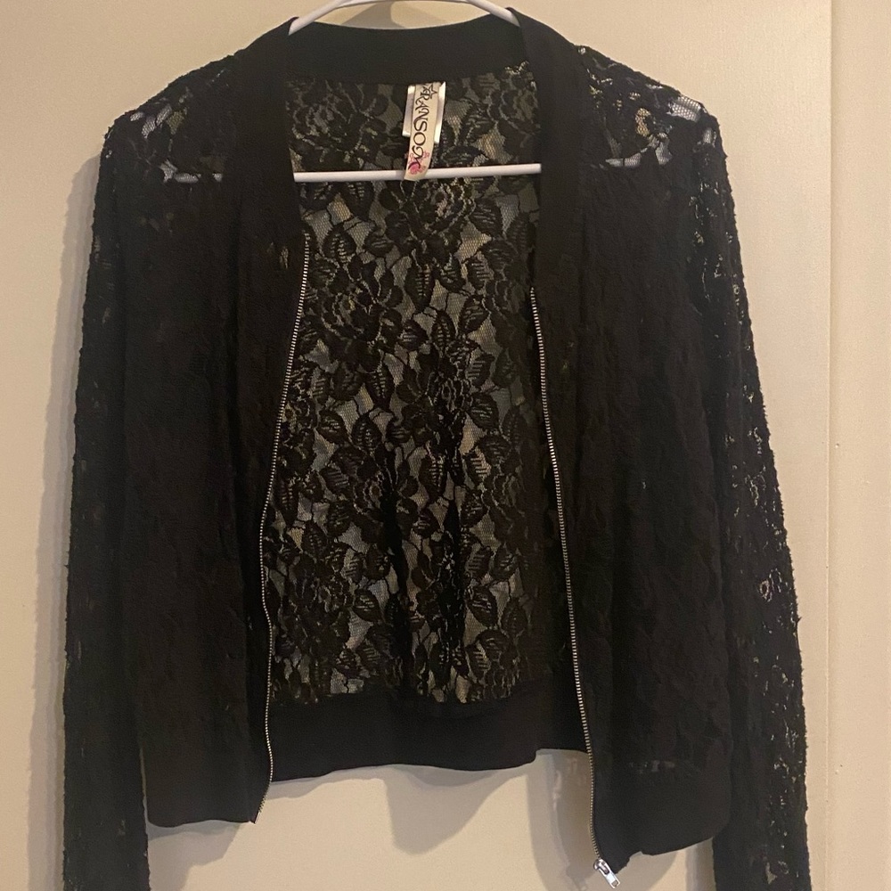 Black lace zip up